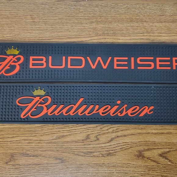 Bar Accessories Budweiser Bar Mat - Lot of 2 - Rare - Black with Red Lettering - Picture 1 of 2